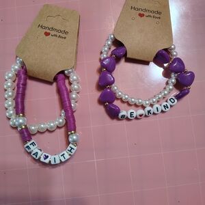 Purple and White Beaded Kids Bracelet Set